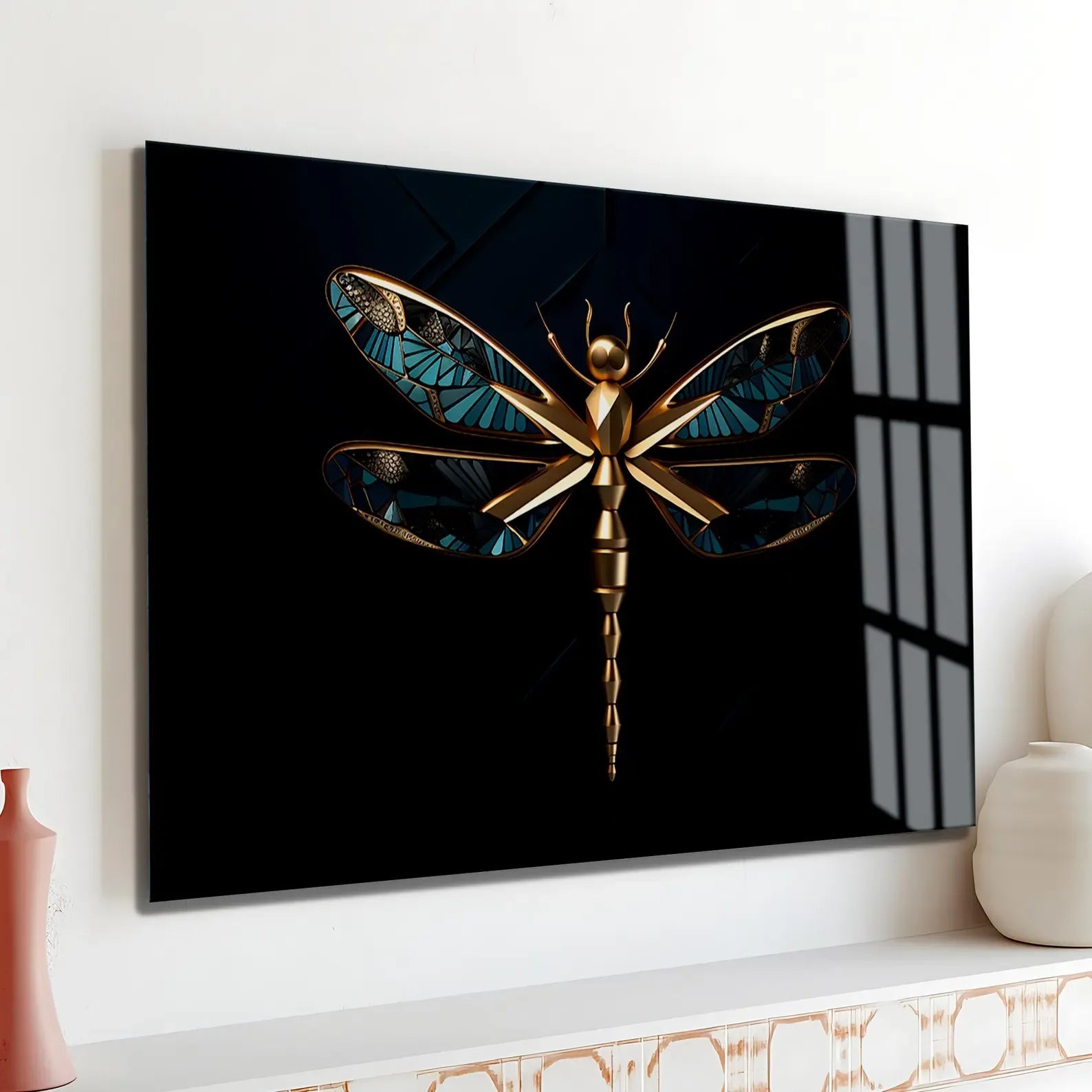 Gold Dragonfly Glass Wall Art - LUXARTDECO