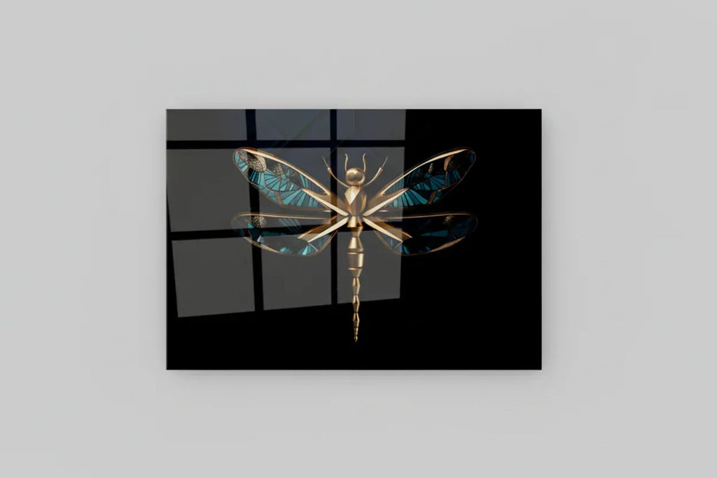 Gold Dragonfly Glass Wall Art - LUXARTDECO