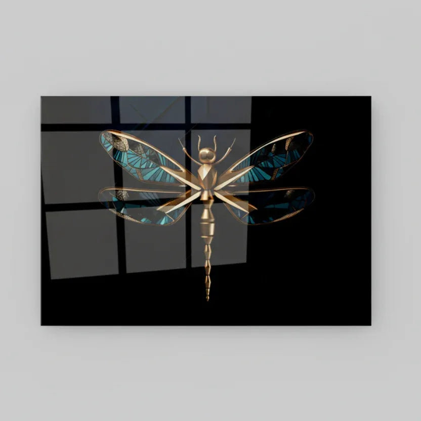 Gold Dragonfly Glass Wall Art - LUXARTDECO