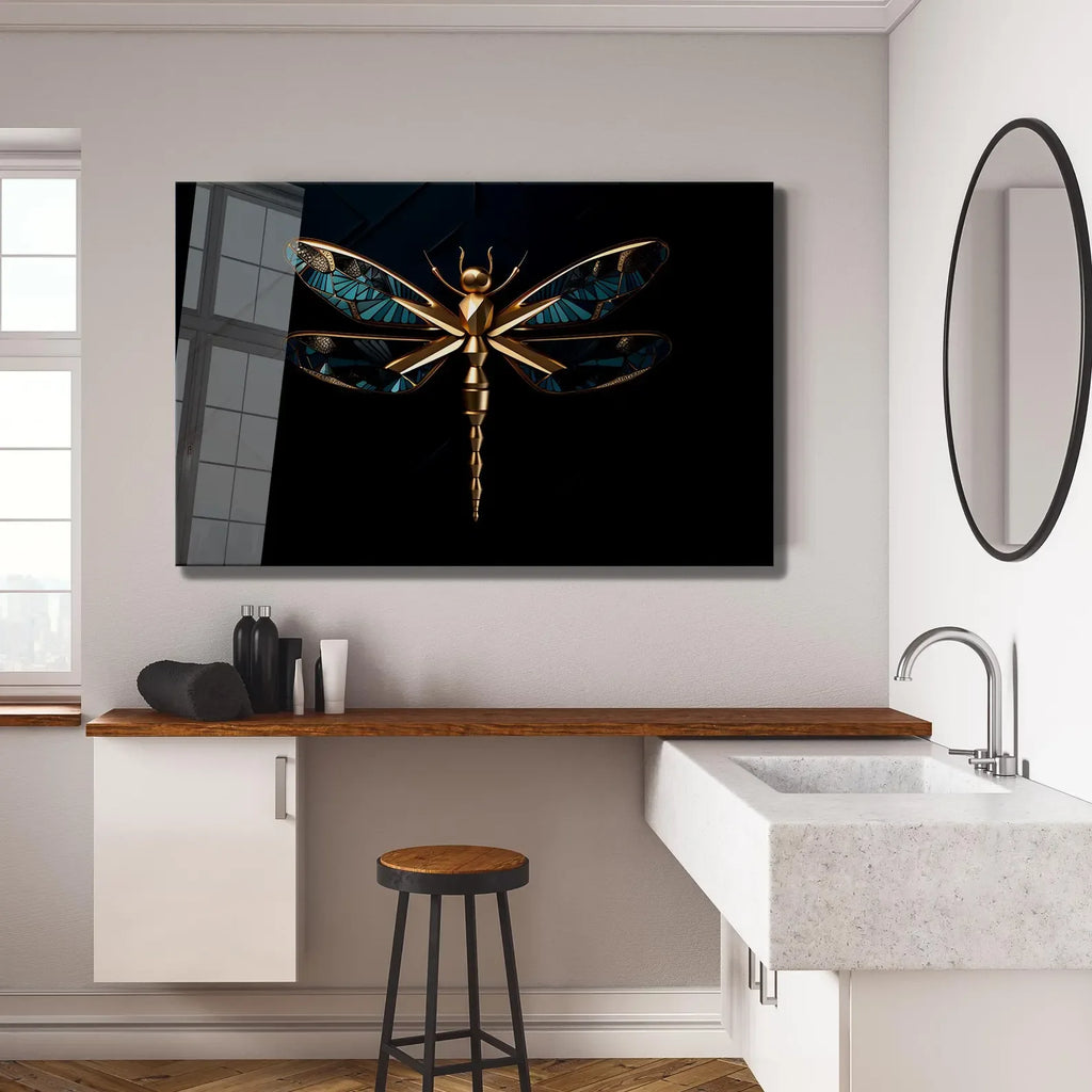 Gold Dragonfly Glass Wall Art - LUXARTDECO