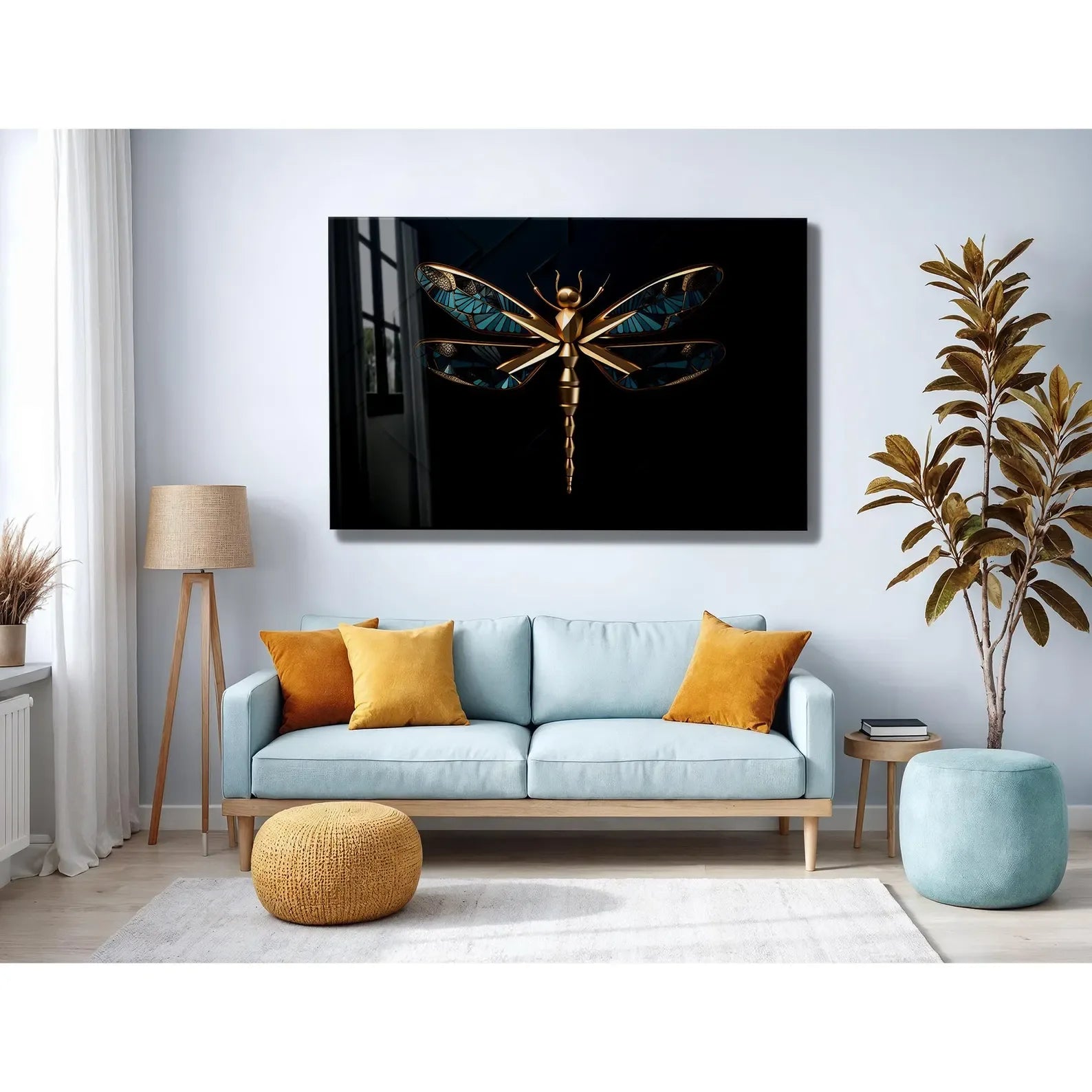 Gold Dragonfly Glass Wall Art - LUXARTDECO