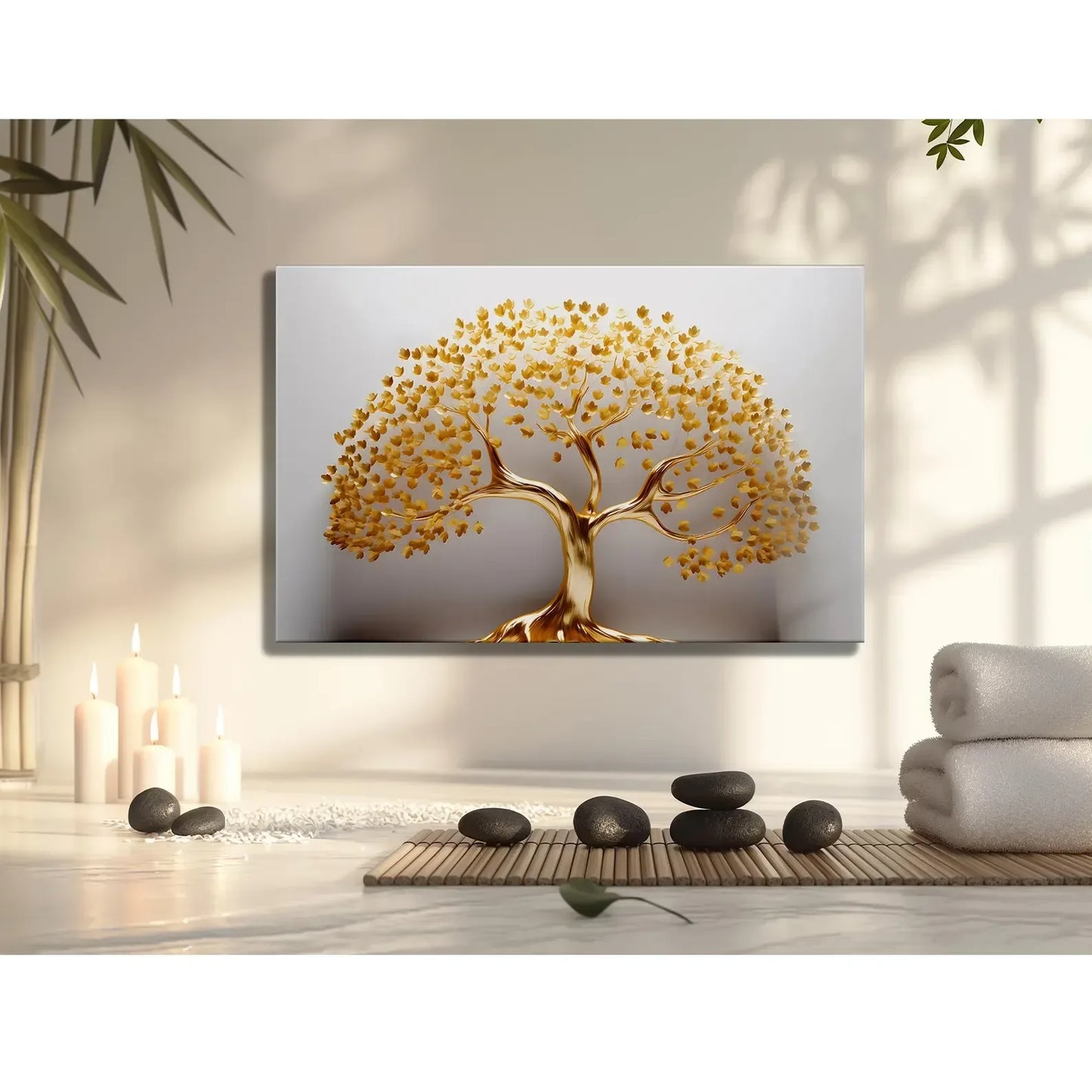 Golden Tree Glass Wall Art - LUXARTDECO