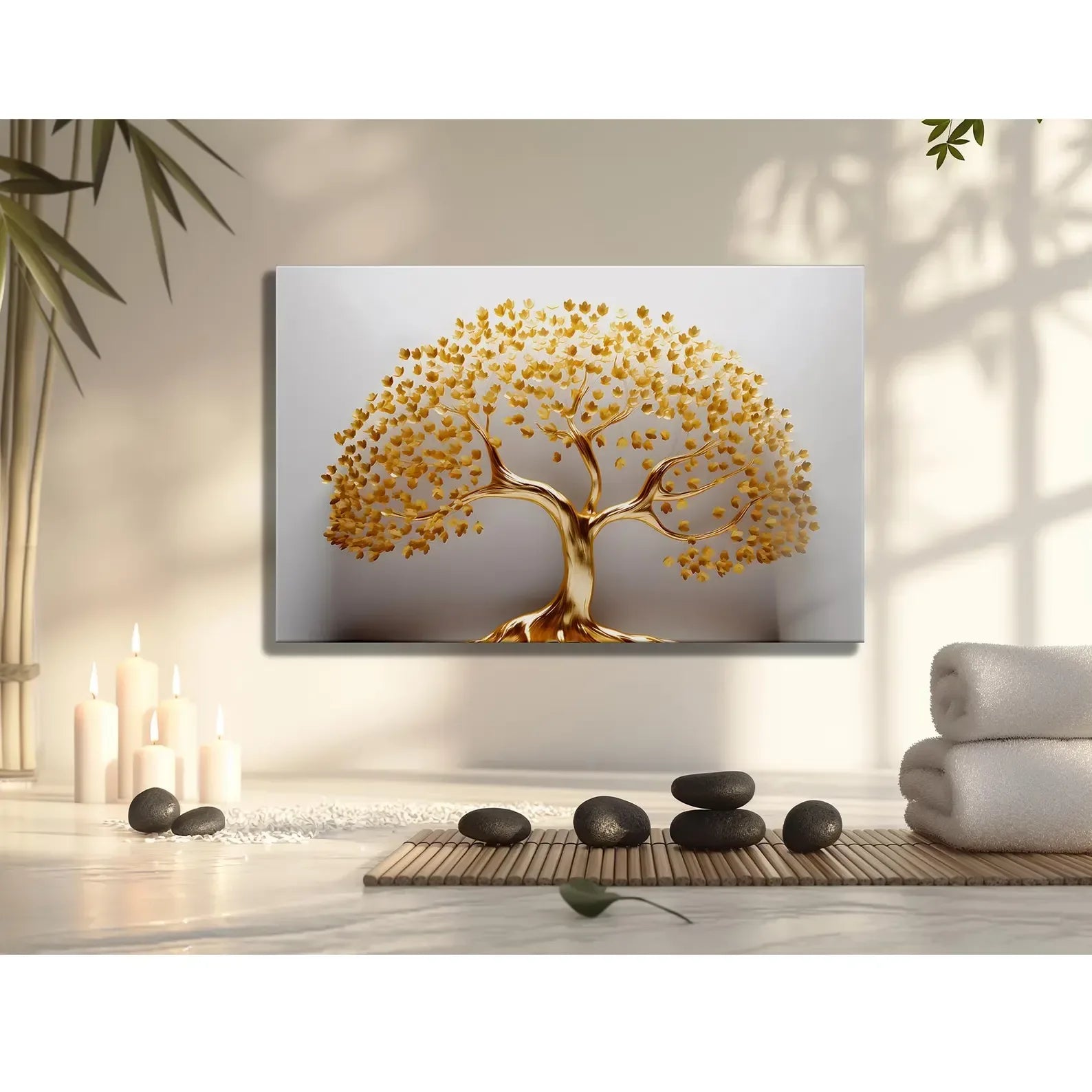 Golden Tree Glass Wall Art - LUXARTDECO