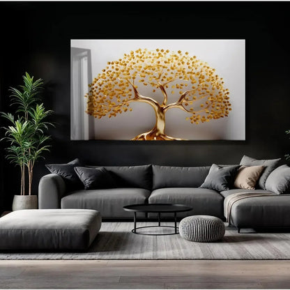 Golden Tree Glass Wall Art - LUXARTDECO