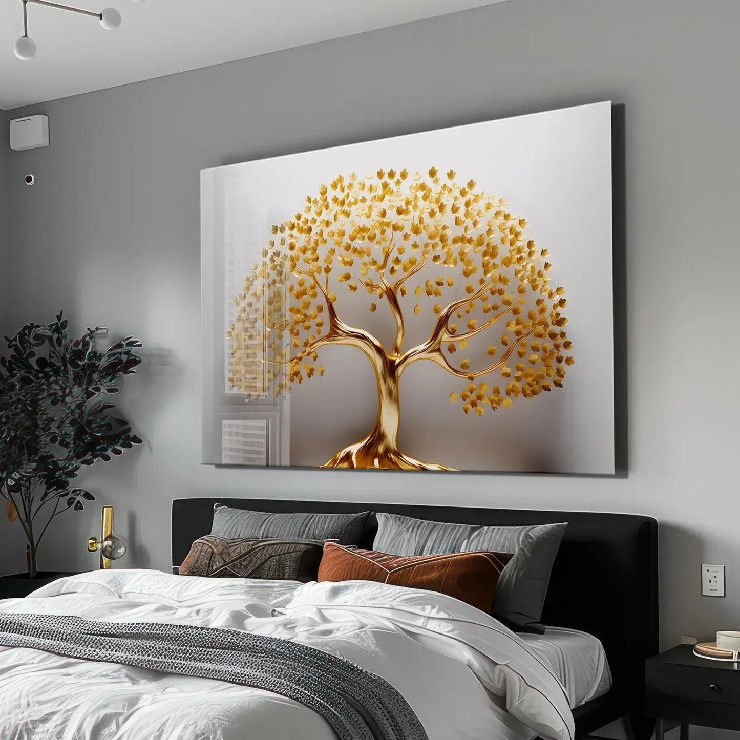 Golden Tree Glass Wall Art - LUXARTDECO
