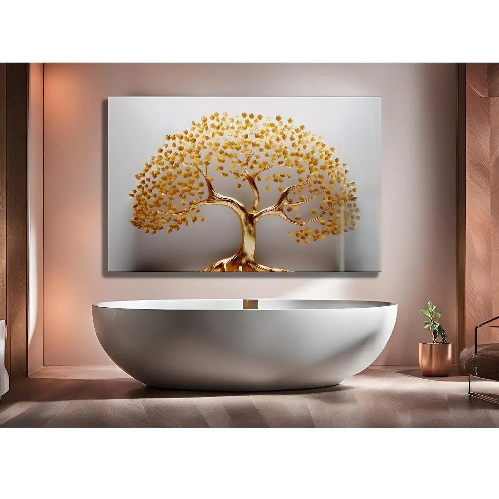 Golden Tree Glass Wall Art - LUXARTDECO