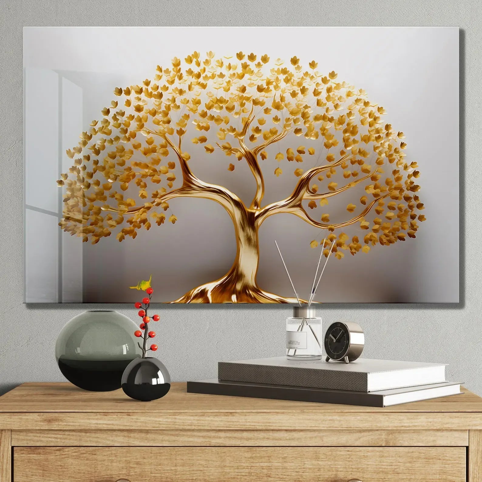 Golden Tree Glass Wall Art - LUXARTDECO
