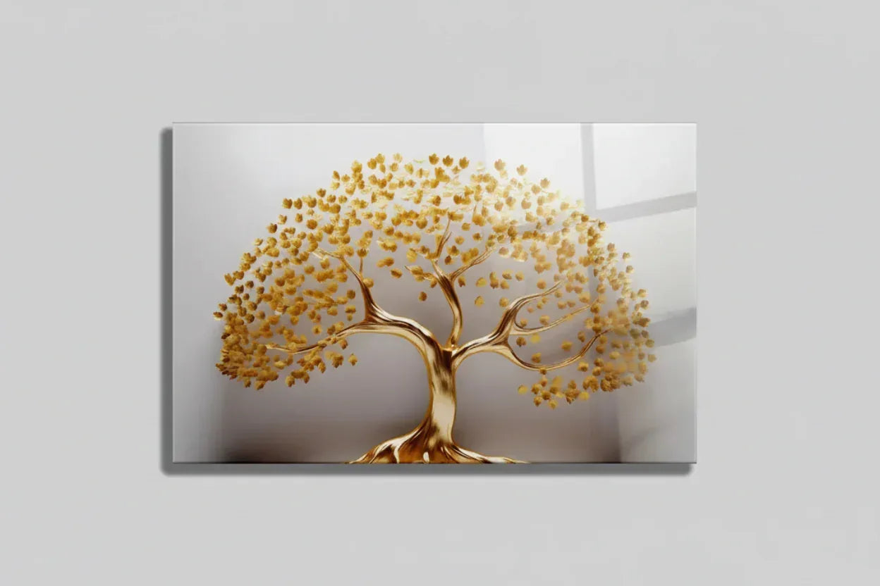 Golden Tree Glass Wall Art - LUXARTDECO