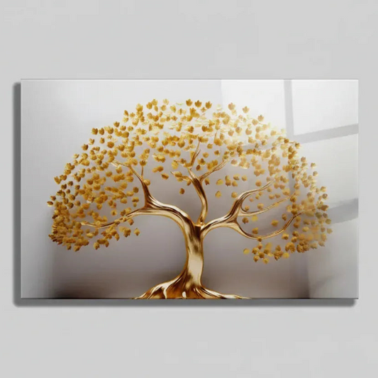 Golden Tree Glass Wall Art