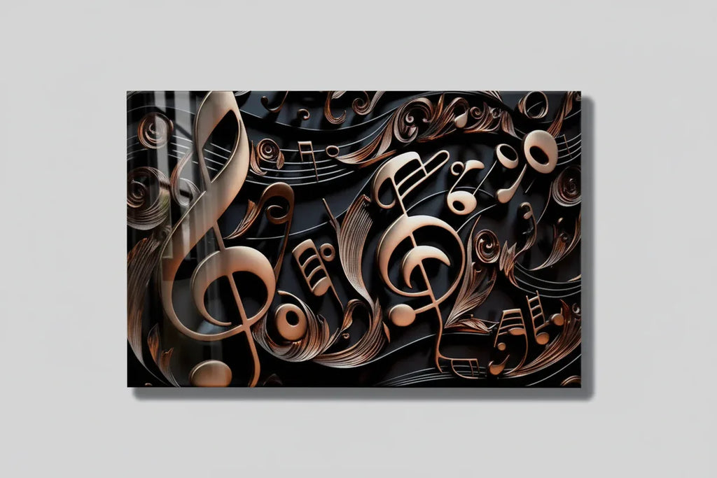 Golden Music Notes Glass Wall Art - LUXARTDECO