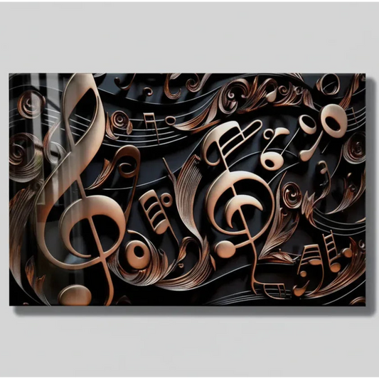 Note Musicale Dorate Quadro in Vetro Temperato