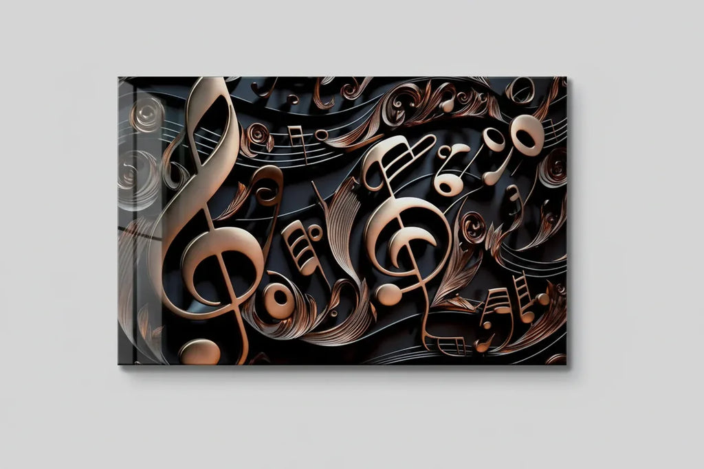 Golden Music Notes Glass Wall Art - LUXARTDECO