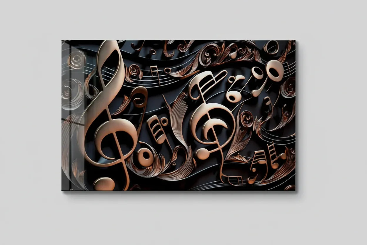 Golden Music Notes Glass Wall Art - LUXARTDECO