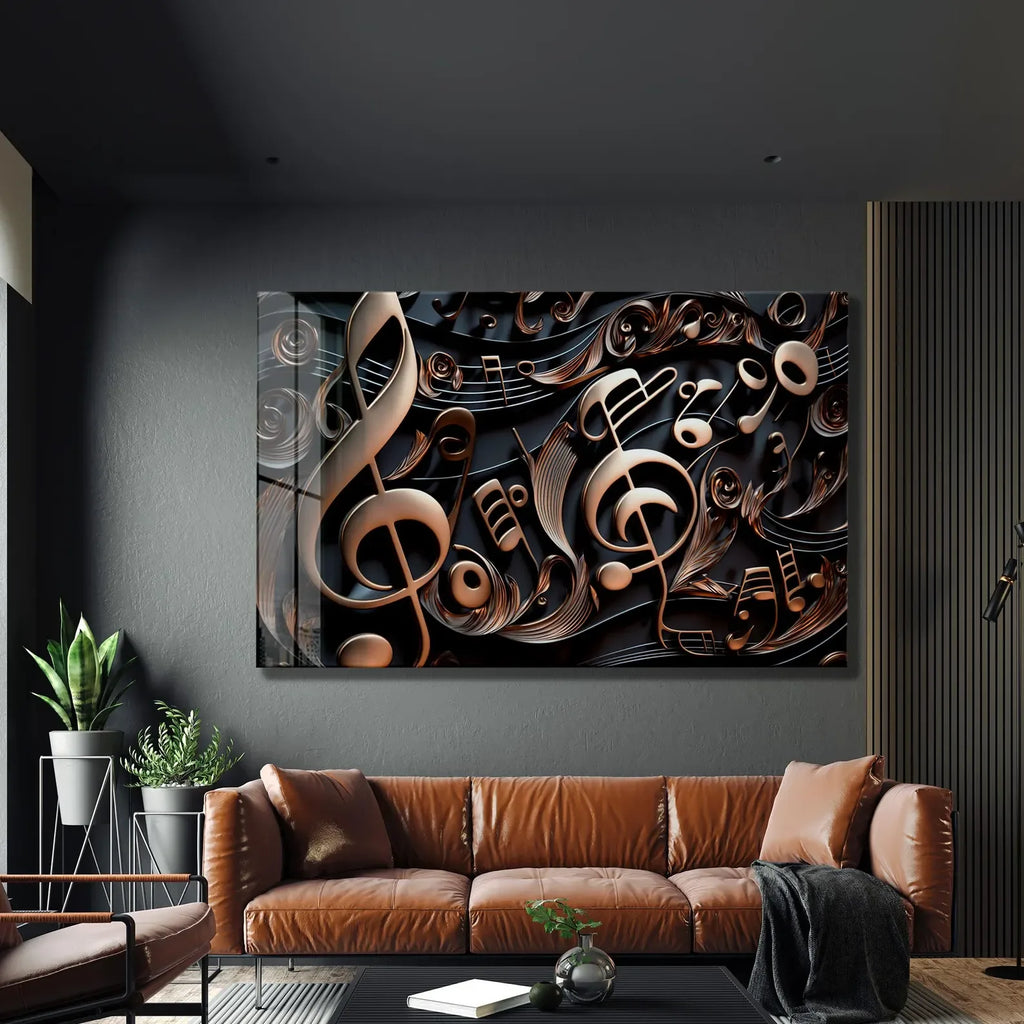 Golden Music Notes Glass Wall Art - LUXARTDECO