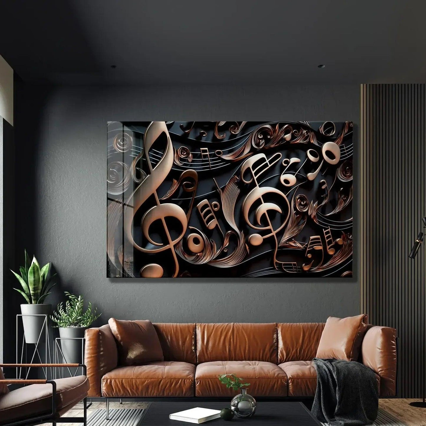 Golden Music Notes Glass Wall Art - LUXARTDECO