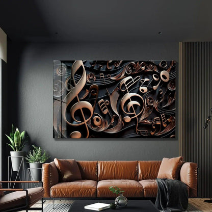 Golden Music Notes Glass Wall Art - LUXARTDECO