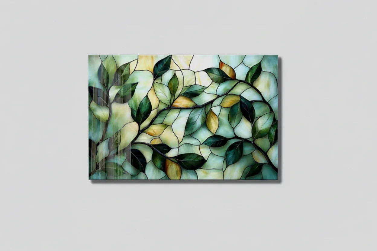 Stained Glass Leaves Glass Wall Art - LUXARTDECO