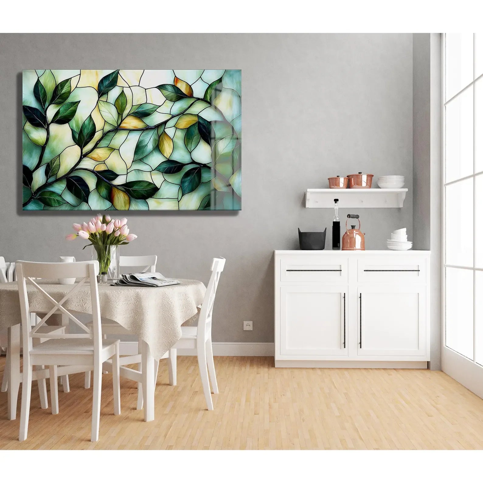 Stained Glass Leaves Glass Wall Art - LUXARTDECO