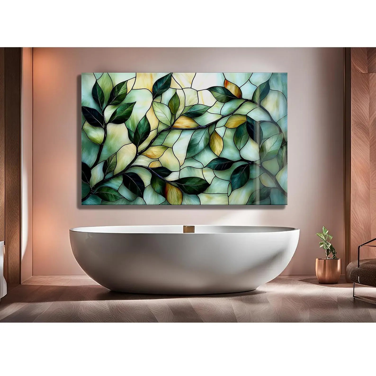 Stained Glass Leaves Glass Wall Art - LUXARTDECO