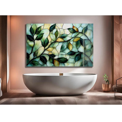 Stained Glass Leaves Glass Wall Art - LUXARTDECO