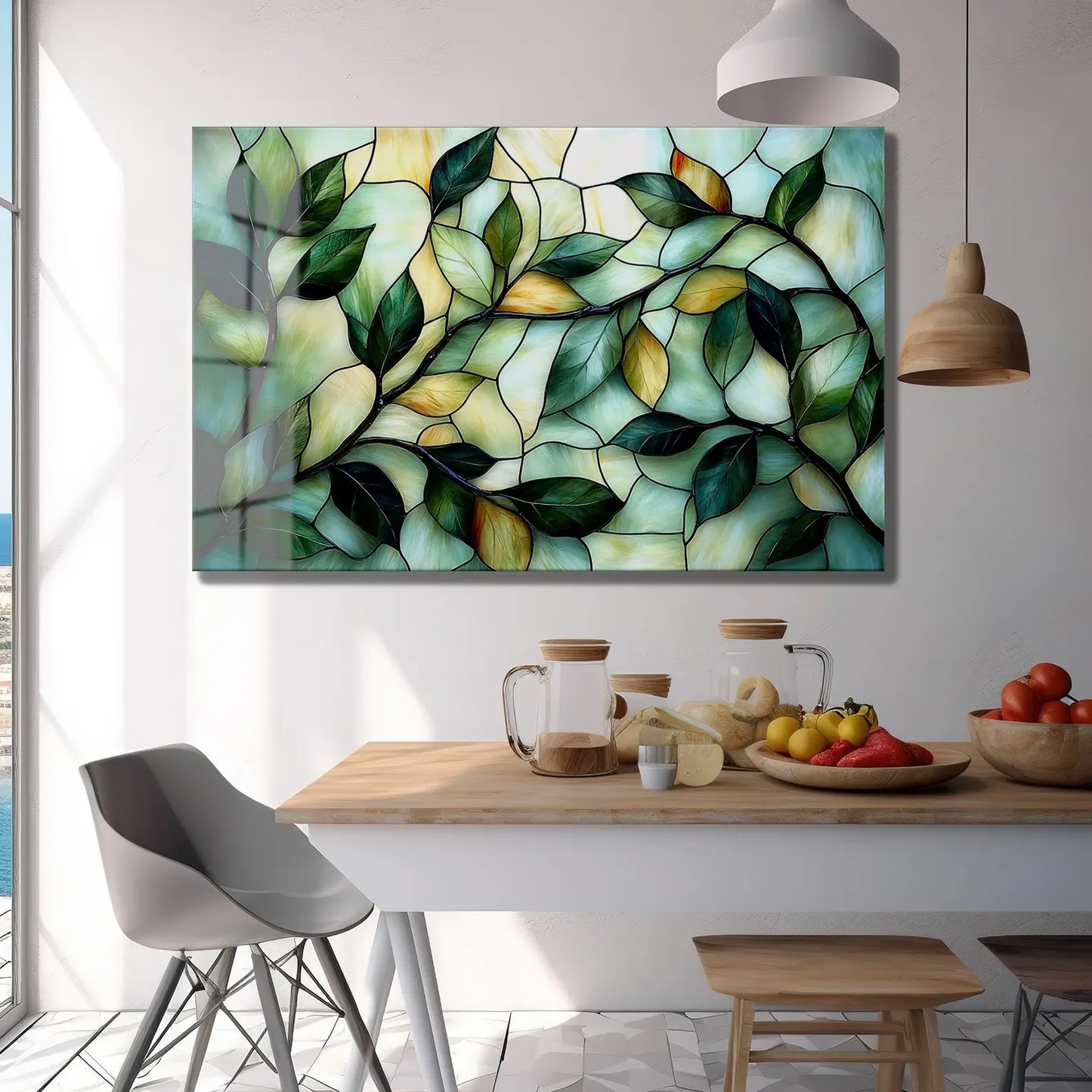 Stained Glass Leaves Glass Wall Art - LUXARTDECO