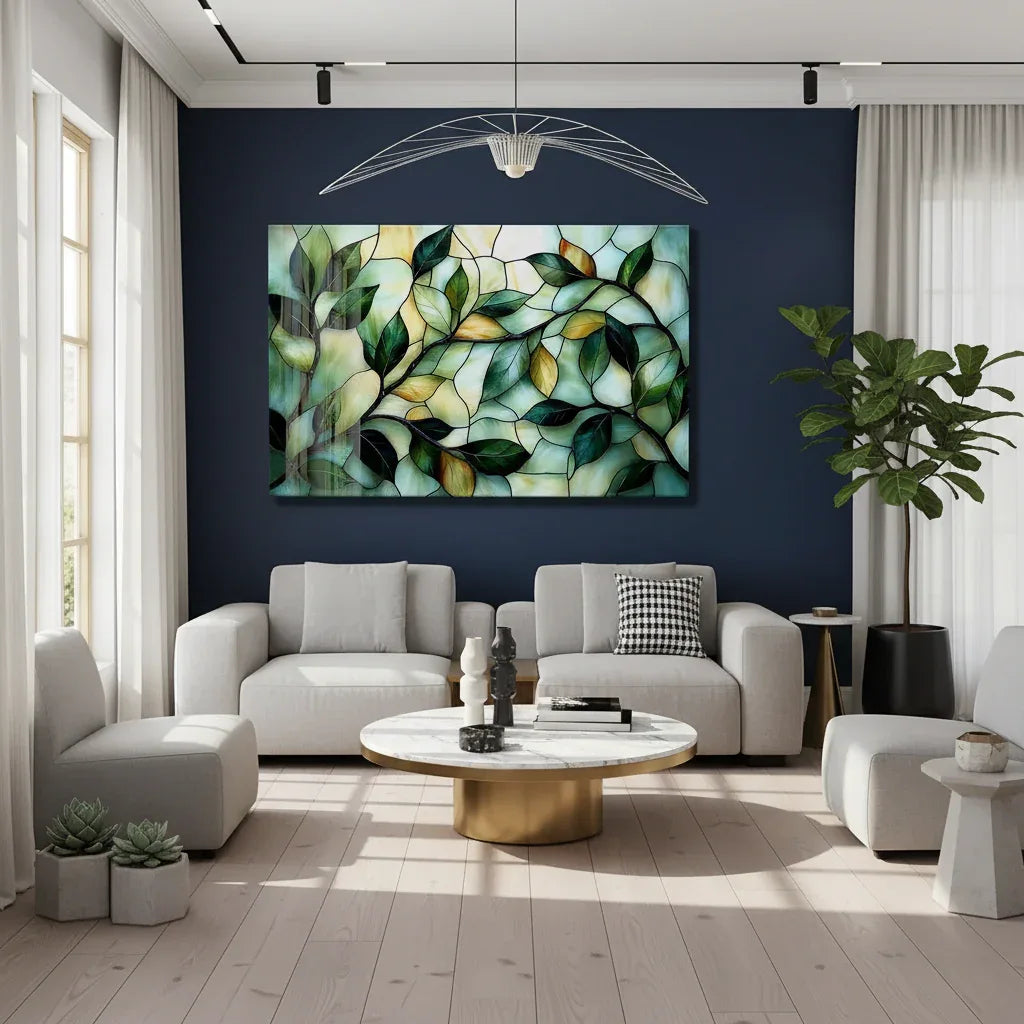 Stained Glass Leaves Glass Wall Art - LUXARTDECO