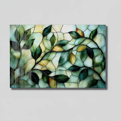 Foglie Effetto Vetrata  Quadro in Vetro Temperato