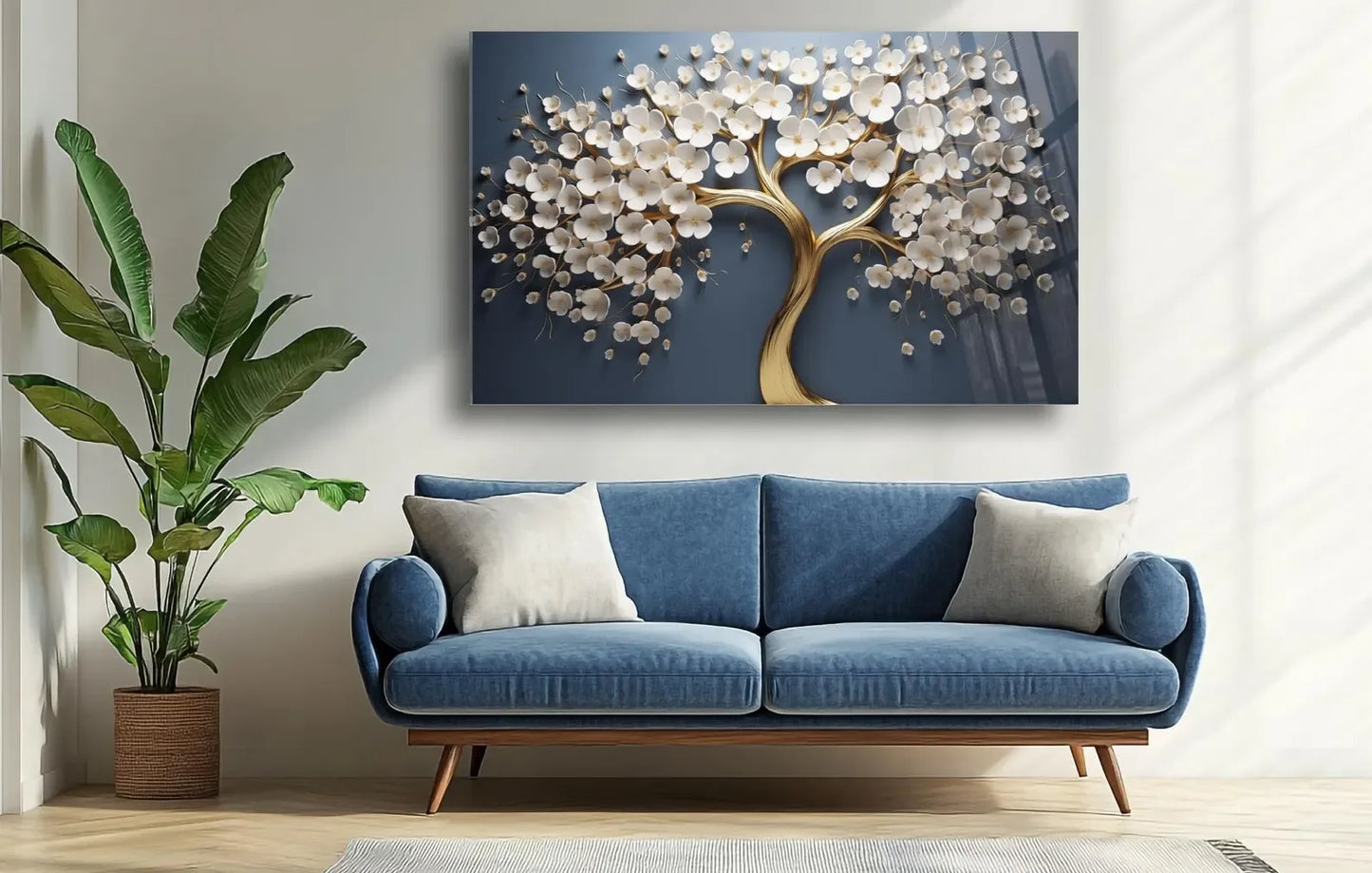 White Blossom Tree Glass Wall Art - LUXARTDECO