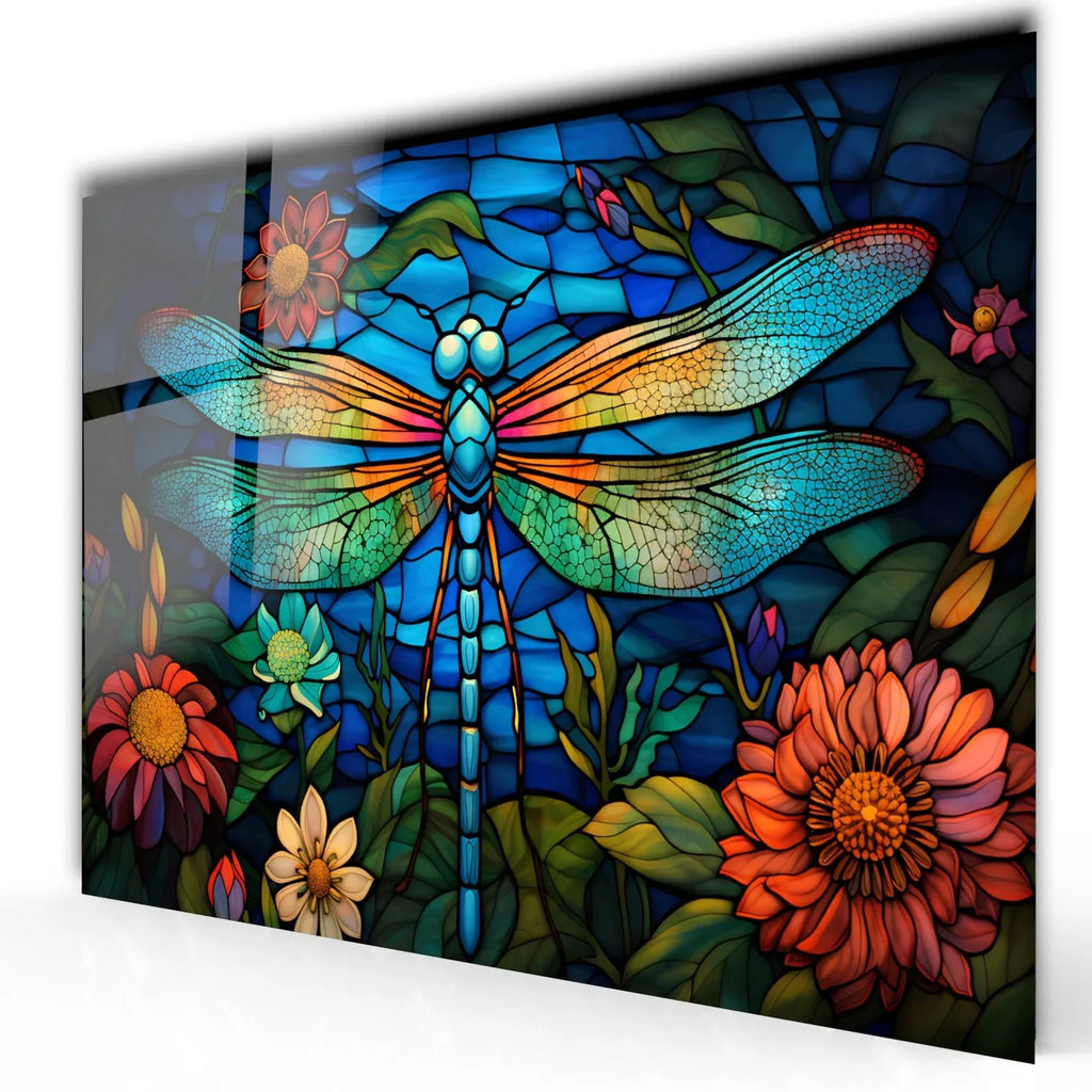 Colorful Dragonfly Glass Wall Art - LUXARTDECO