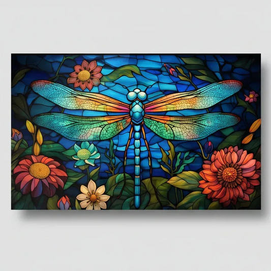 Libellula Multicolore Quadro in Vetro Temperato