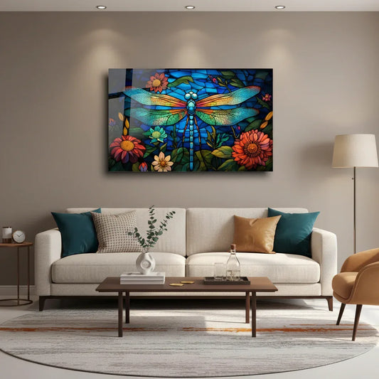Colorful Dragonfly Glass Wall Art - LUXARTDECO