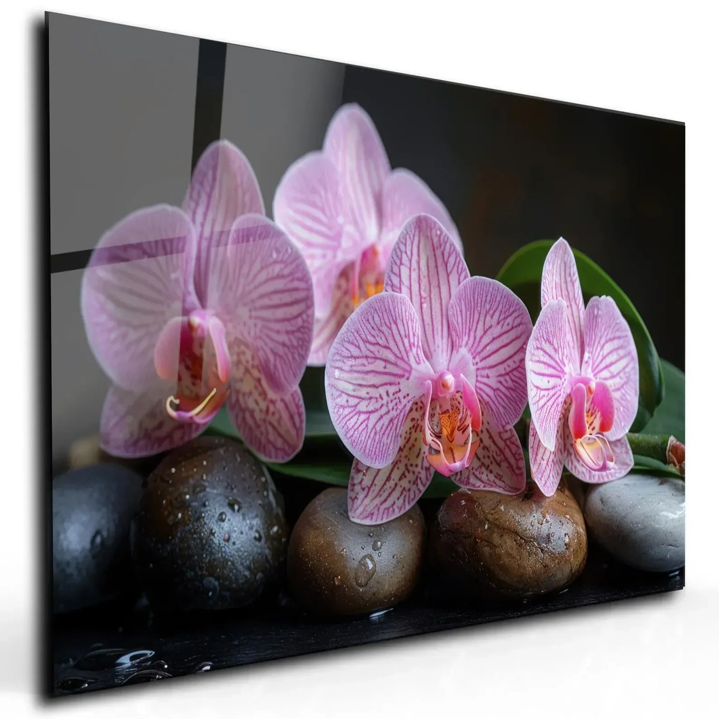 Pink Orchids Glass Wall Art - LUXARTDECO