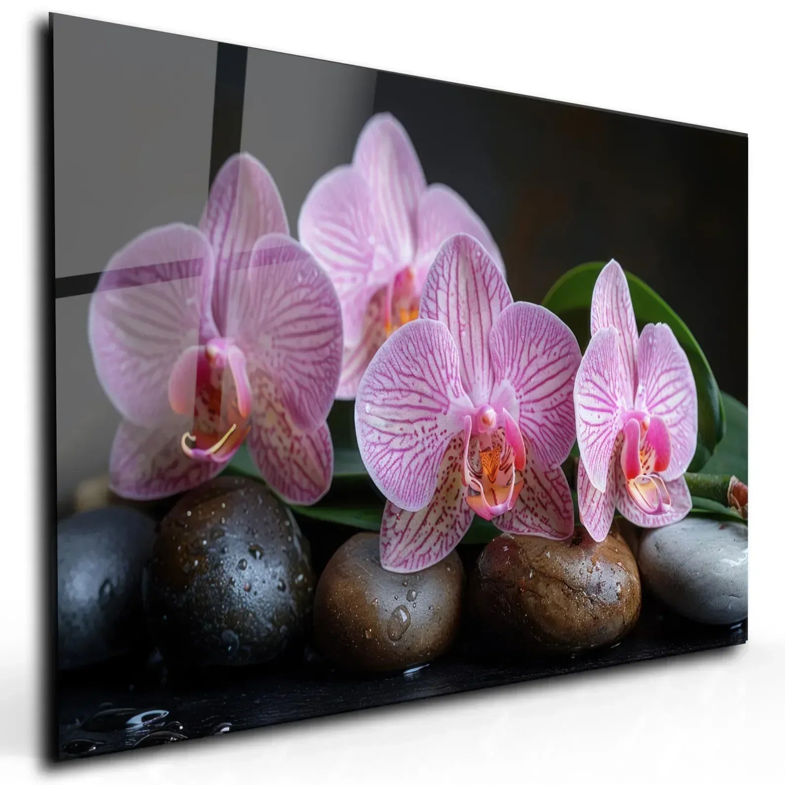 Pink Orchids Glass Wall Art - LUXARTDECO
