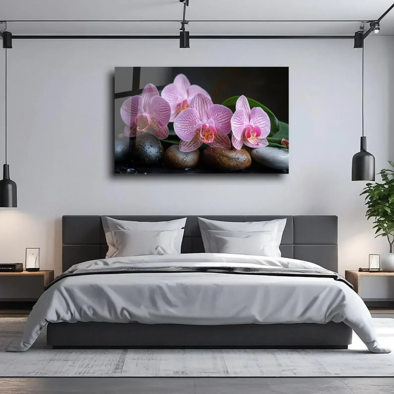 Pink Orchids Glass Wall Art - LUXARTDECO