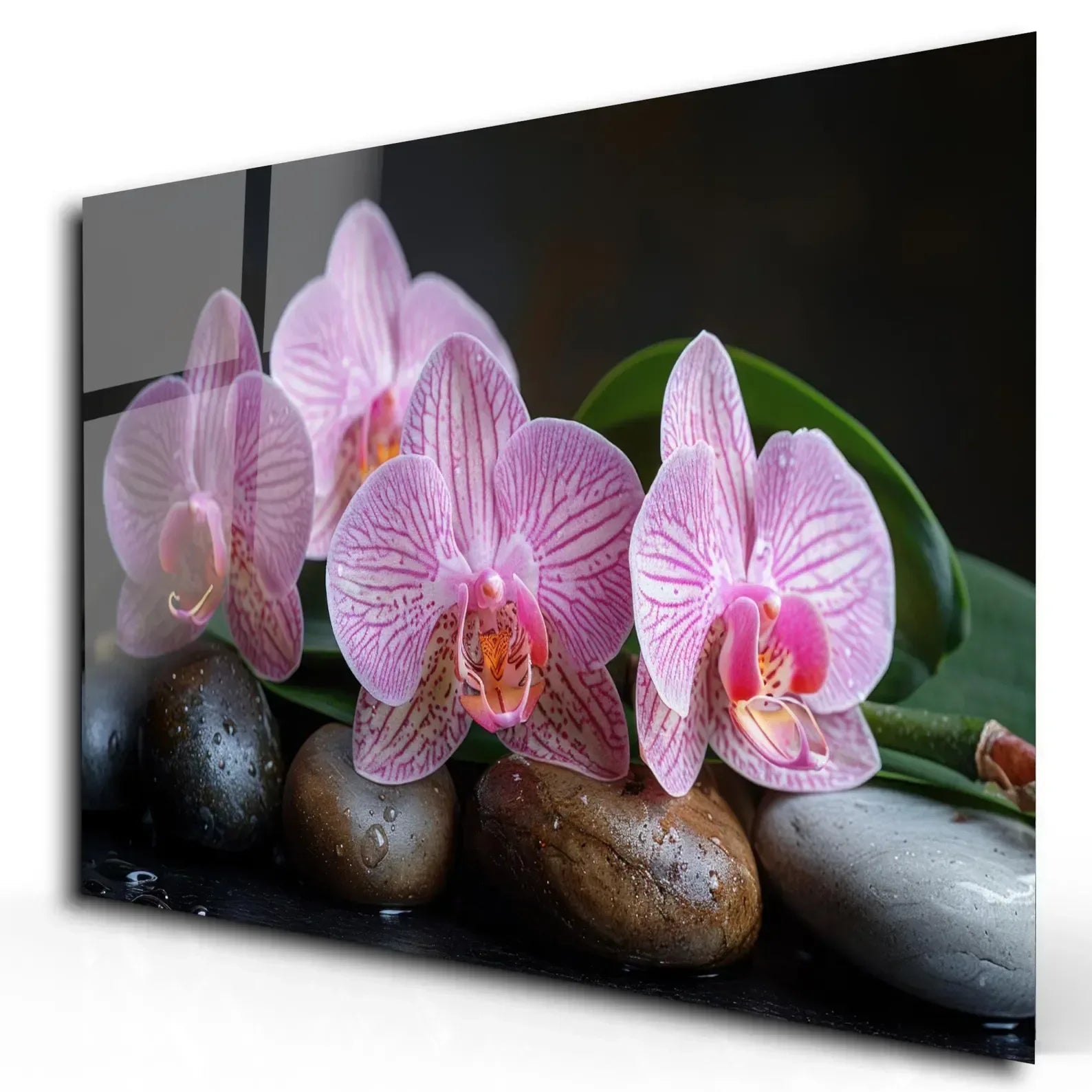 Pink Orchids Glass Wall Art - LUXARTDECO
