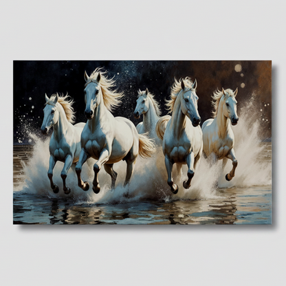 White Horses Glass Wall Art