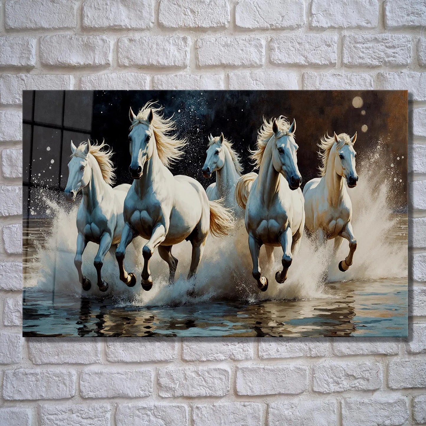 White Horses Glass Wall Art