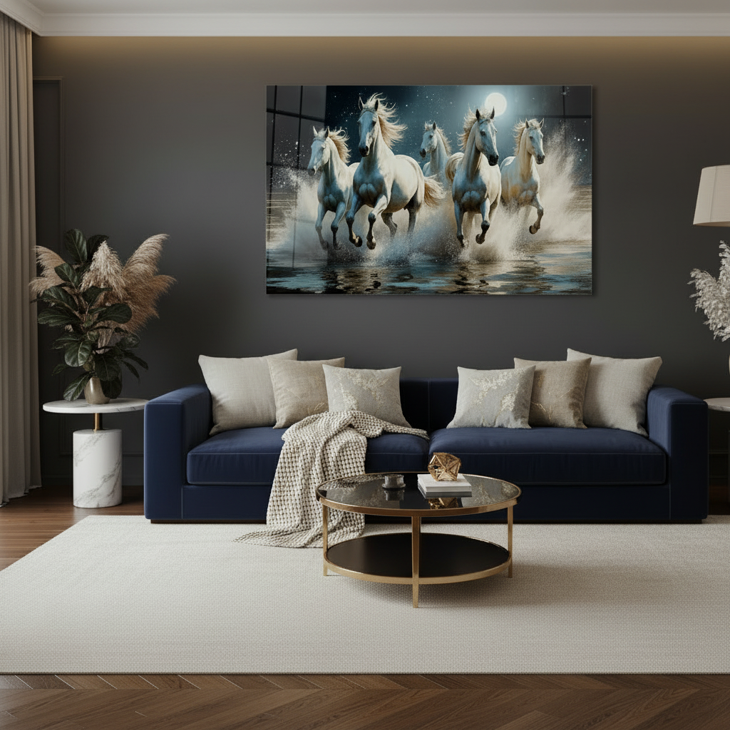 White Horses Glass Wall Art