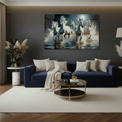 White Horses Glass Wall Art