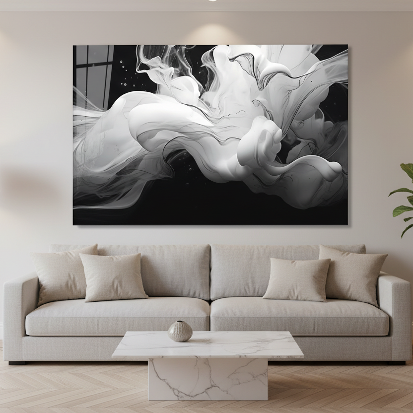 Fumo Bianco Quadro in Vetro Temperato