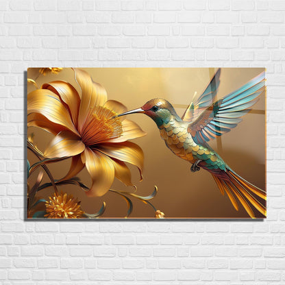 Colibrì Dorato Quadro in Vetro Temperato