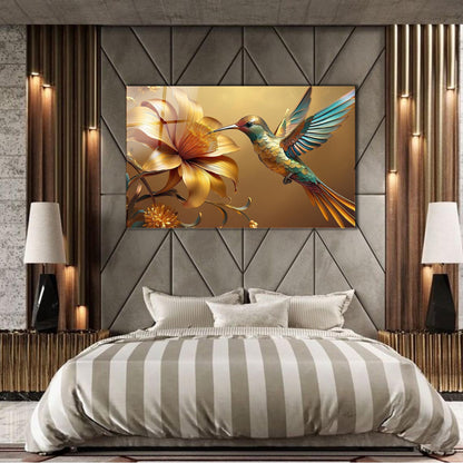 Colibrì Dorato Quadro in Vetro Temperato