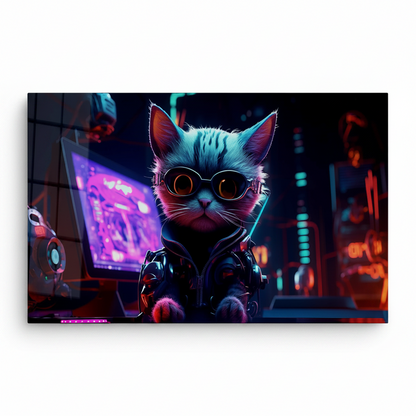 Cyber Cat Glass Wall Art