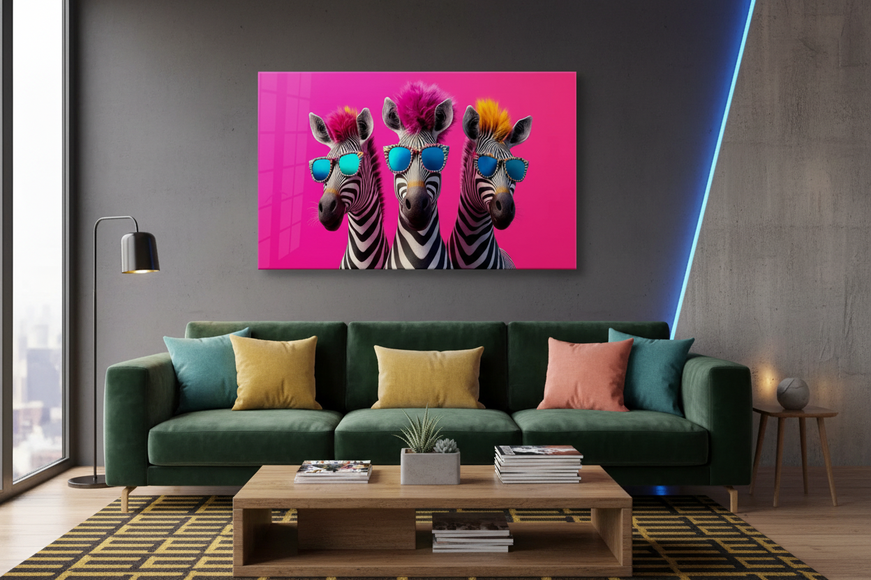 Zebre alla Moda Quadro in Vetro Temperato