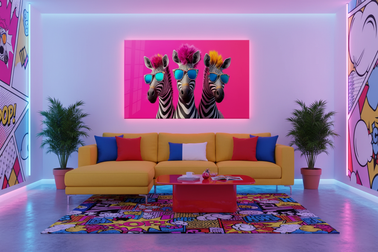 Zebre alla Moda Quadro in Vetro Temperato