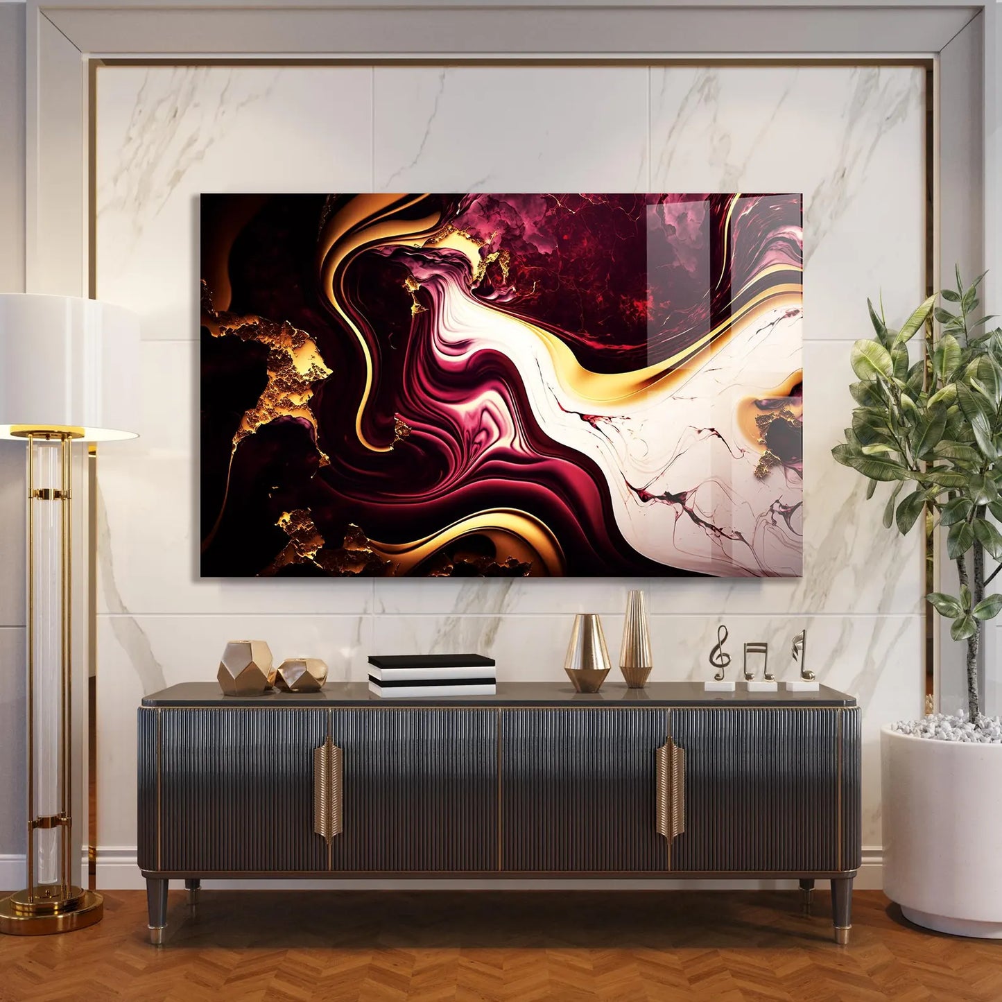 Marbre Bordeaux Tableau en Verre Trempé
