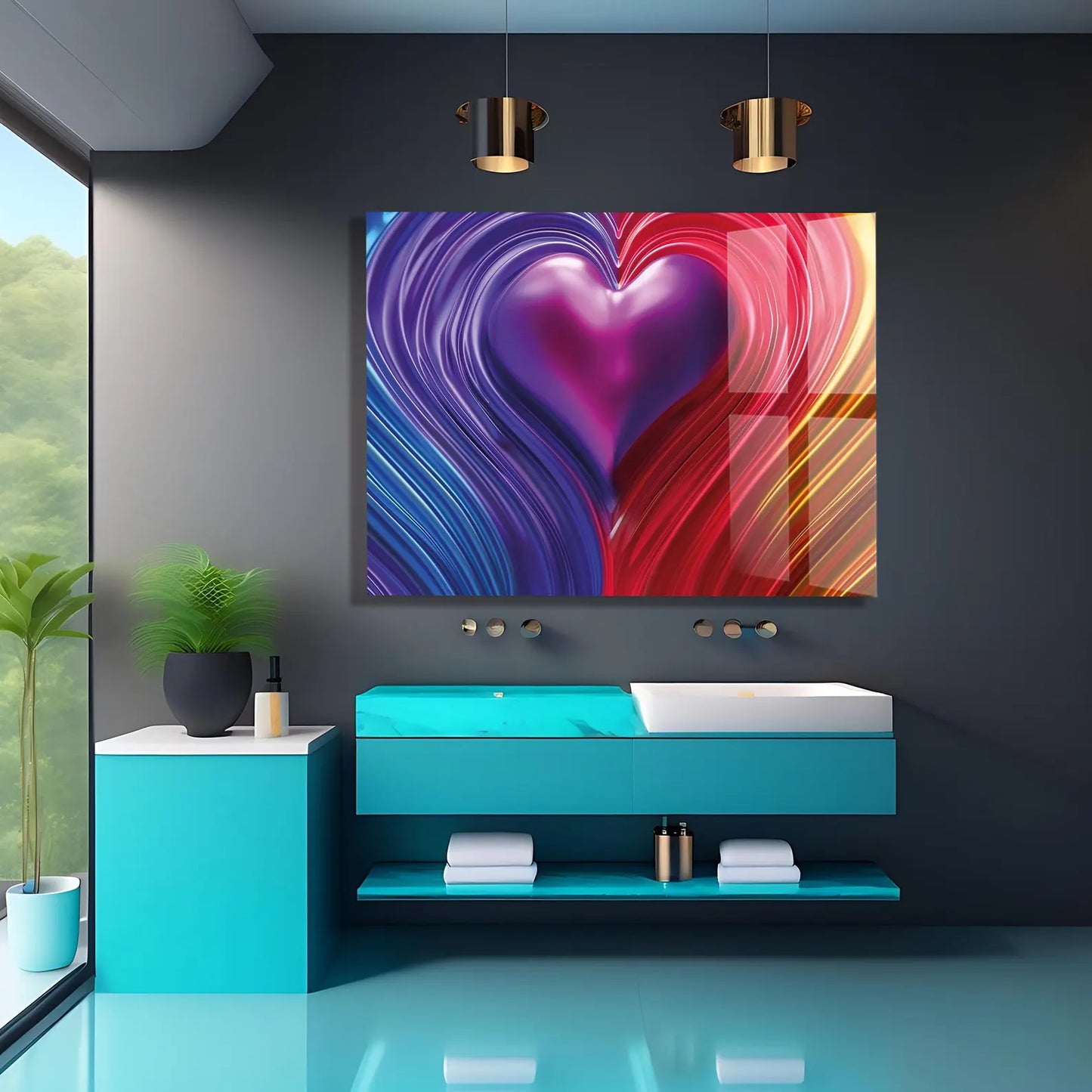 Colourful Heart Glass Wall Art