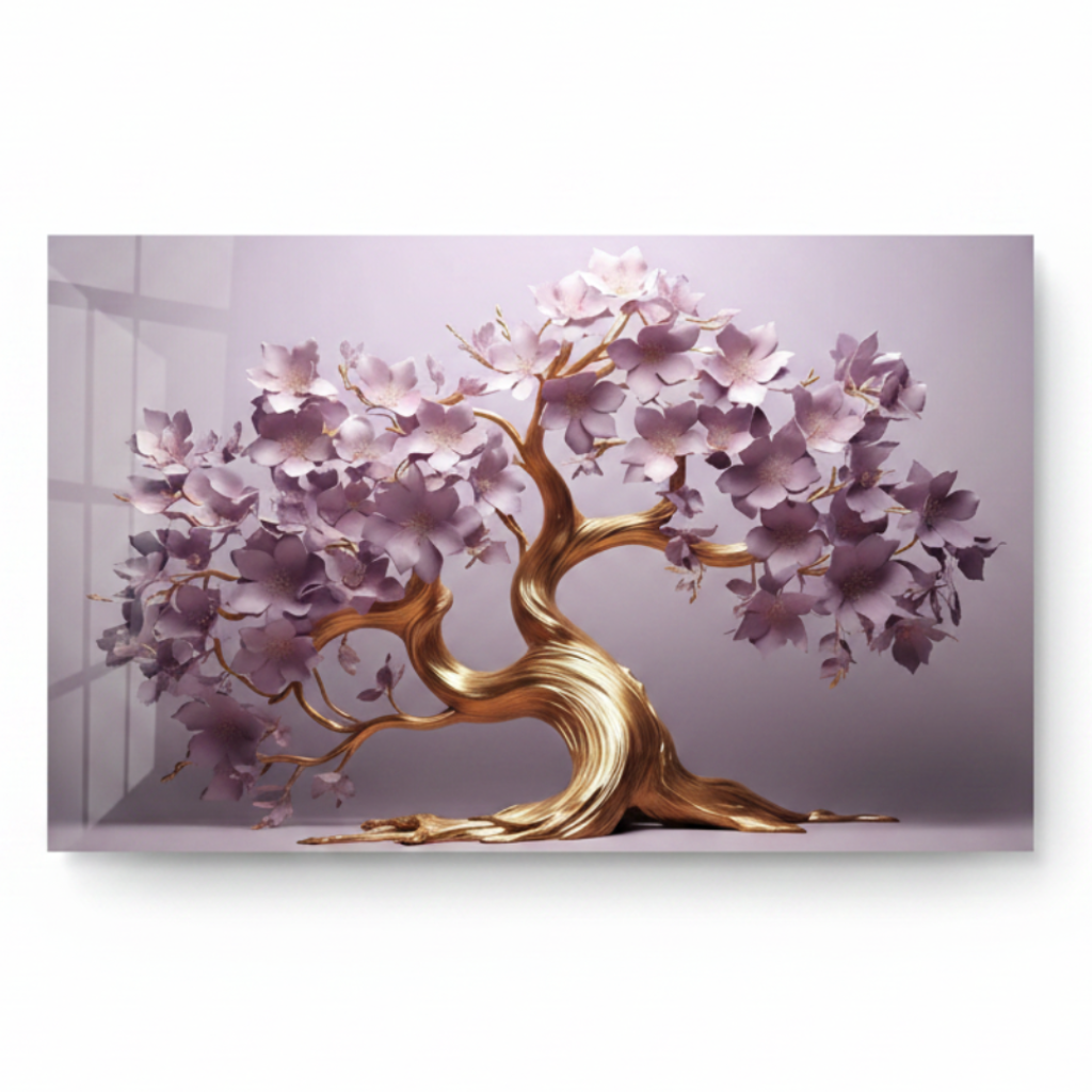 L'arbre de Vie Violet Tableau en Verre Trempé