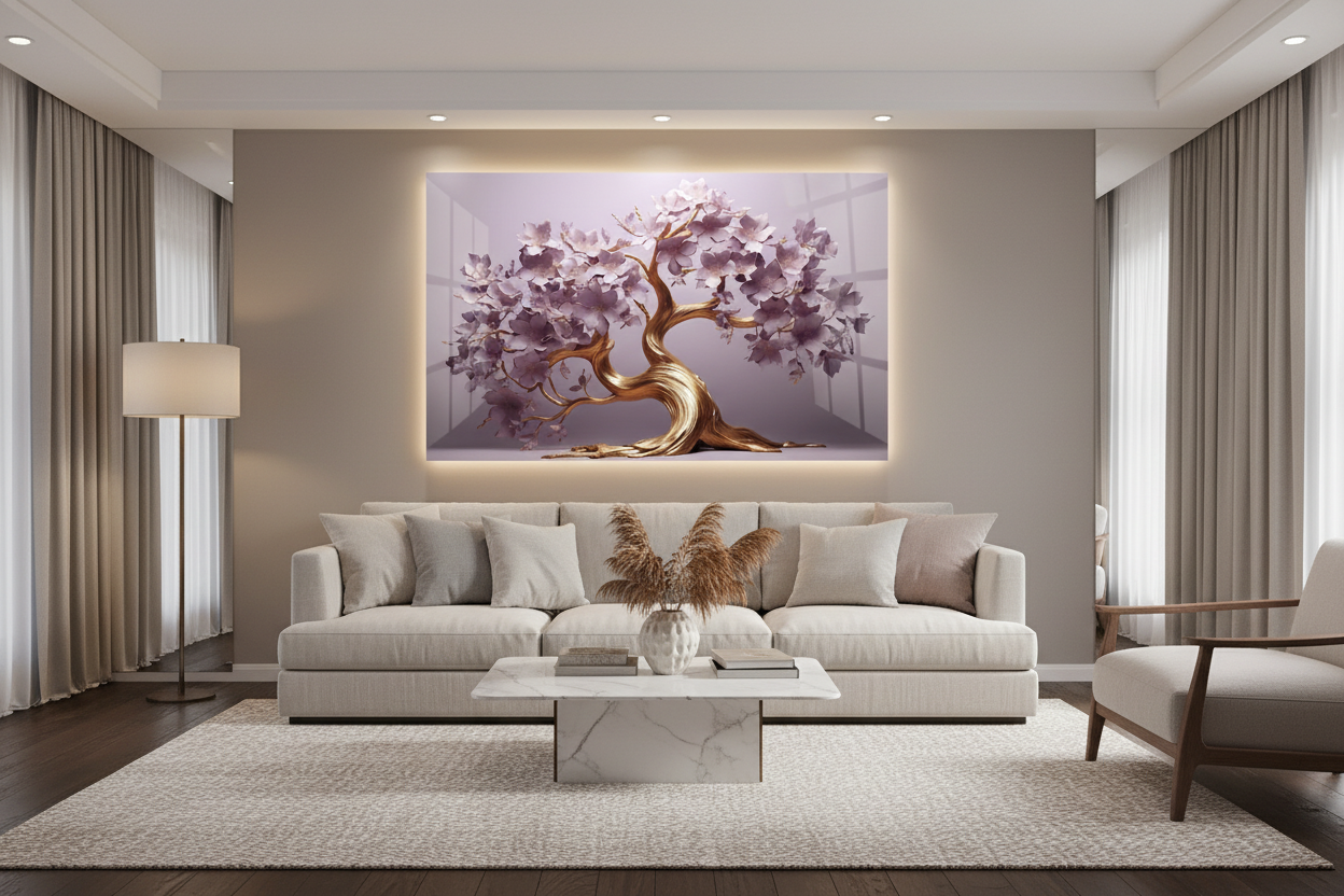 L'arbre de Vie Violet Tableau en Verre Trempé