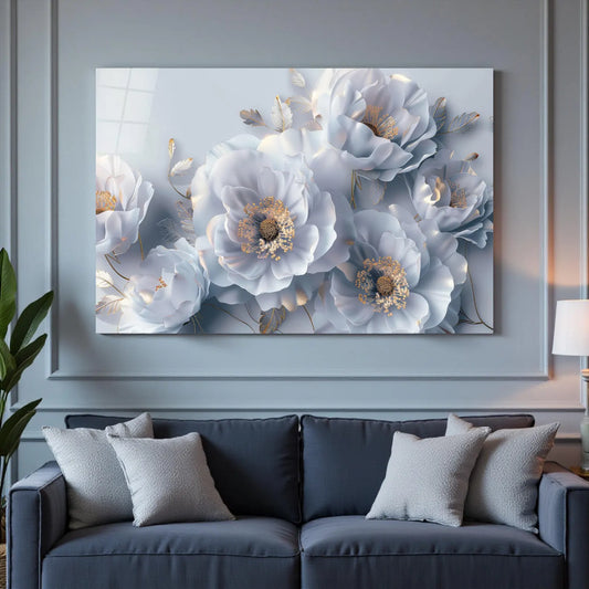 Fiori Bianchi 3D Quadro in Vetro Temperato